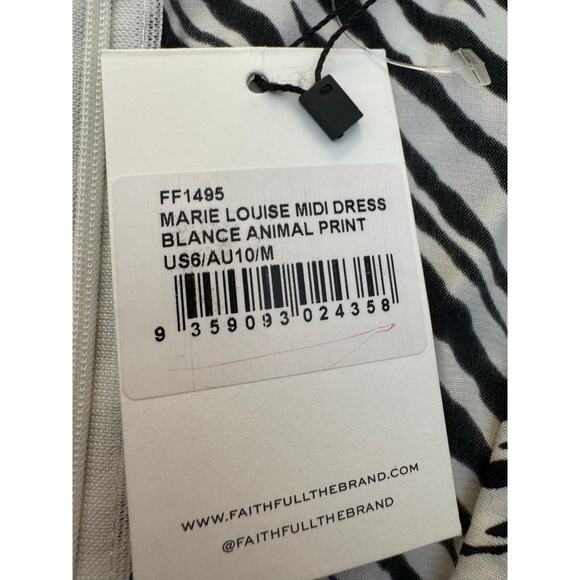 Faithfull The Brand NWT Marie Louise Animal Zebra Print Midi Puff Sleeve Dress - Picture 10 of 12